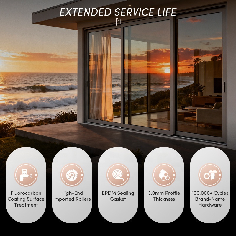 OUNA Customized Interior Patio Double Glazed Aluminium Wooden Door Sliding Doors High Sliding Glass Door