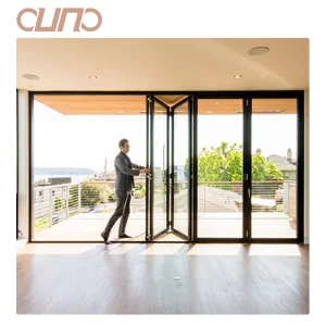 OUNA Modern Double Glass Folding Door Custom Aluminium Patio Folding Door with Factory Price Bi-fold Door for Villas
