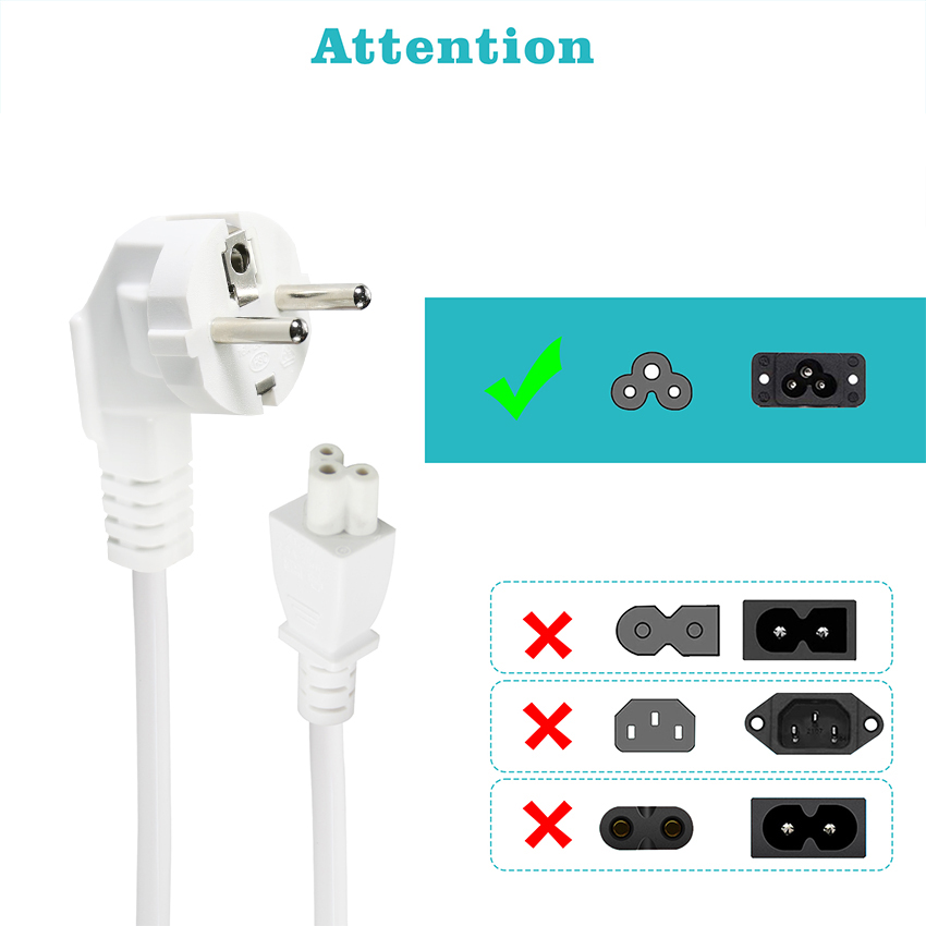 Custom White Euro Ac Power Cord Eu Schuko 3pin Cee 7/7 Plug 10a 220v 3*0.75mm Vde Mains Lead Cable for Laptop Projector