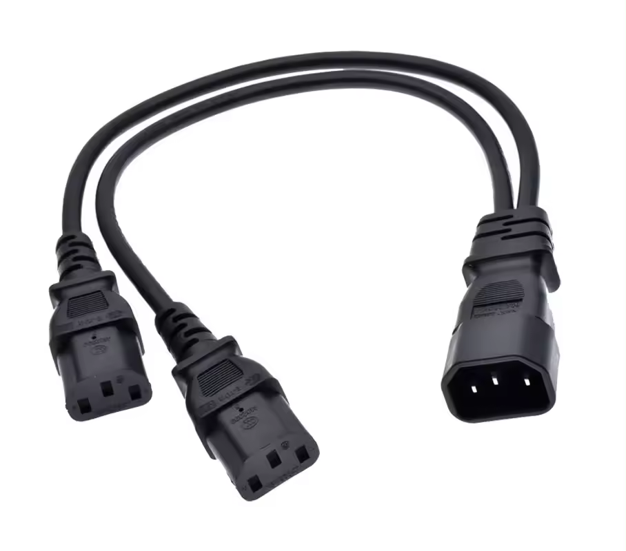 Y Splitter Adapter C14 to C13 Locking and Nema 5-15r 10a 125v Power Cord Black Male to Female Power Supply Cords Pdu Cpu