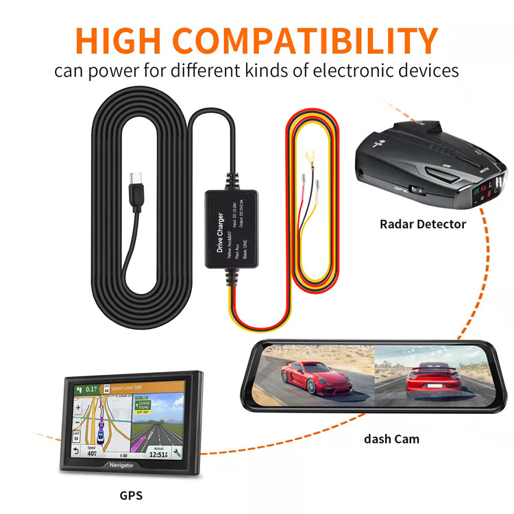 Cross-border Supply Automotive Voltage-reducing Cables Mini 3.2m Three-core Time-lapse Recording 24-hour Parking Monitoring