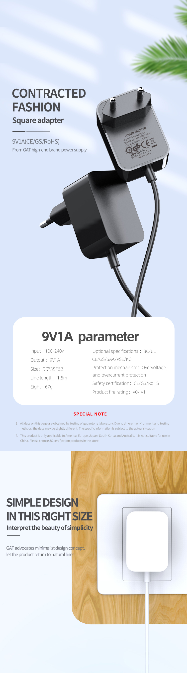 9v 1a Ce/gs Certificate European Standards Dc Head Adapter High Quality Eu Plug Adaptor