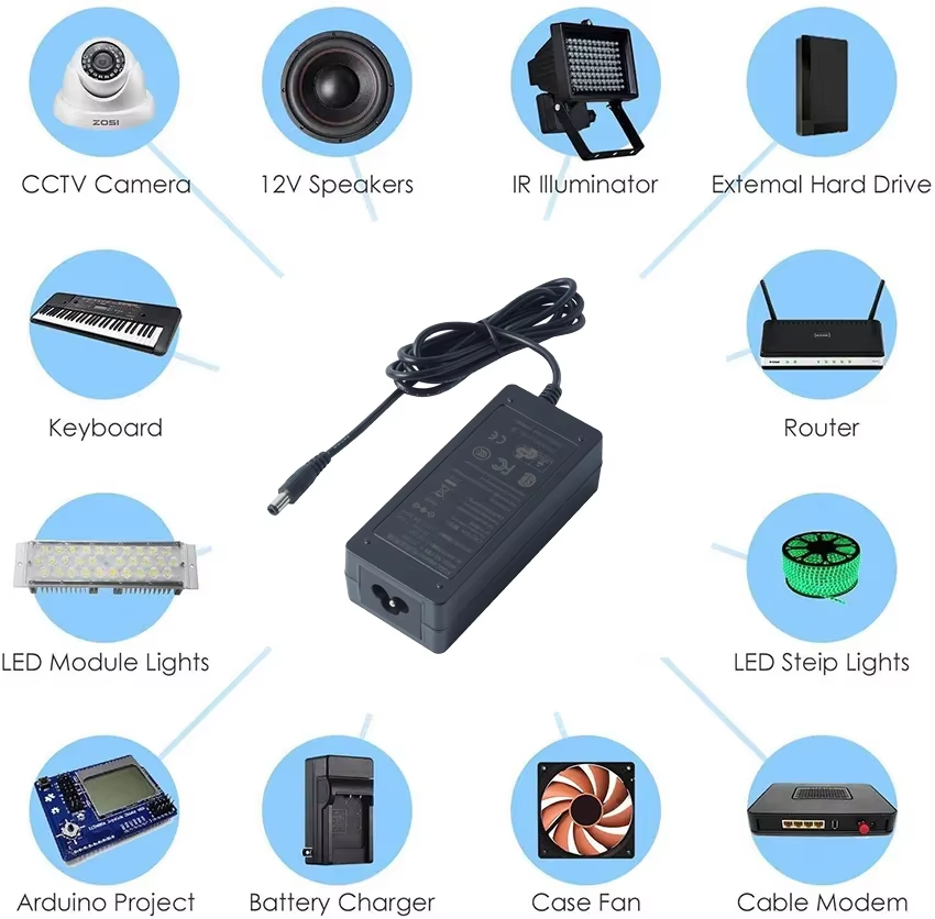 Us Eu Uk Plug 12v 5a 5000ma Charger 12 Volts 5 Amp 60w Power Supply Adapter for Cctv Led Strip Light Router