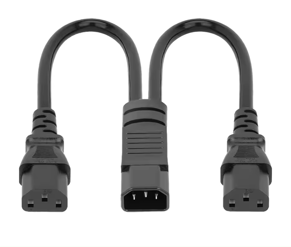 Y Splitter Adapter C14 to C13 Locking and Nema 5-15r 10a 125v Power Cord Black Male to Female Power Supply Cords Pdu Cpu