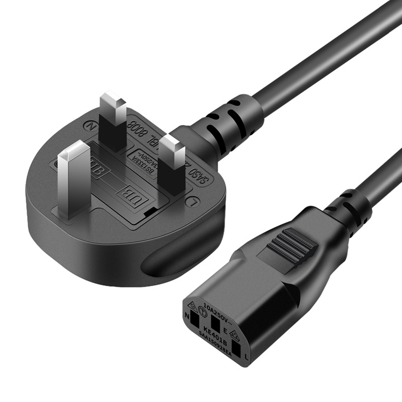 Uk Power Cable Kettle Lead, 13a Fused Uk Plug Bs 1363 to Right Angle Iec C13 Laptop Charger Cable Heavy Duty 16awg 1.0mm2