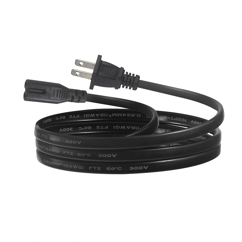 Nema 1-15p 18 Awg 125v C7 Extension Us Plug 6ft Black Pvc C7 End White Iec Female End Ac Power Cord for Home Appliance