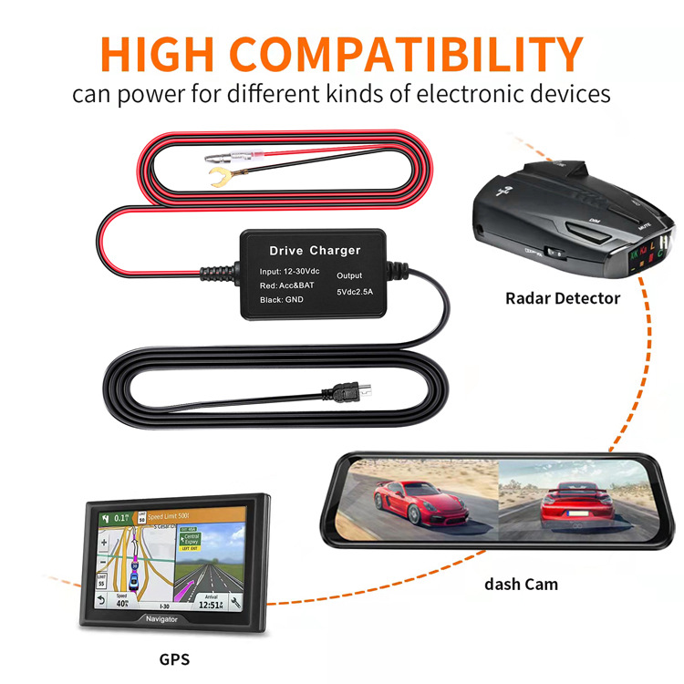 Factory Supply 12-24V Car Step-down Cable Model B219 3.2m Mini Driving Recorder Low-voltage protection Parking Monitoring