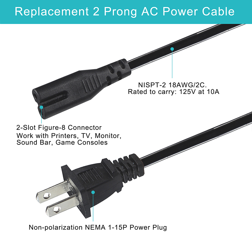 American Power Plug Extension With Ac Output 6ft Us C7 Power Cord Adapter for Home Appliance Pvc Jacket Female Iec End Type