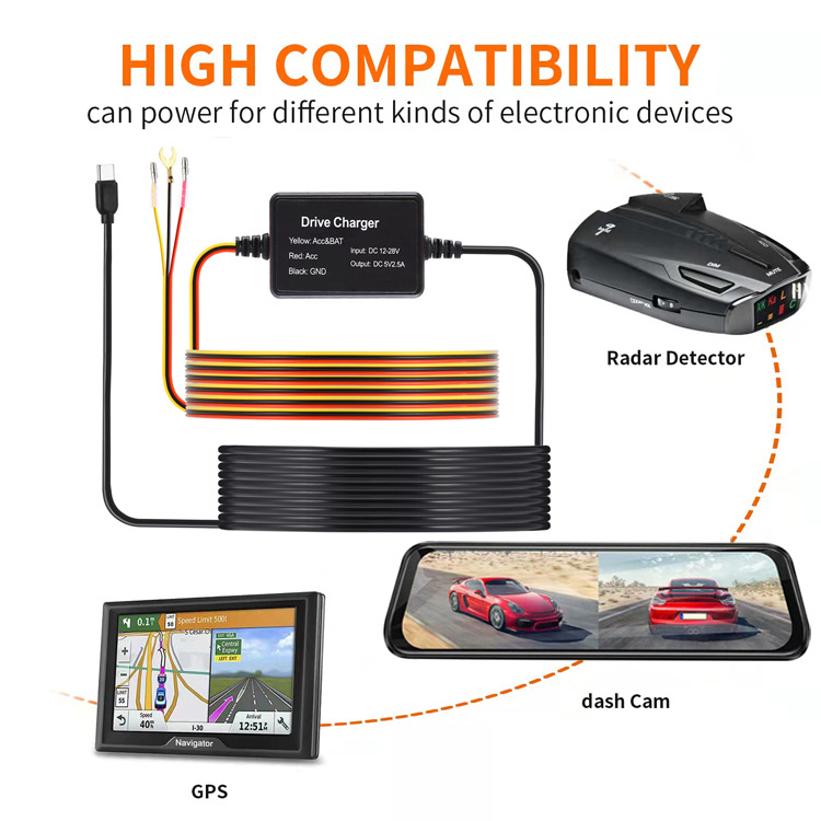 Cross-border Supply Mini Car Step-down Line Driving Recorder with Time-lapse Recording Three-core 3.2m Parking Monitoring
