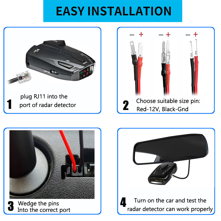 Factory Direct Sale RJ11 Mini 2A Car radar Detector Dashcam Power Cable 12V Step-down Cable