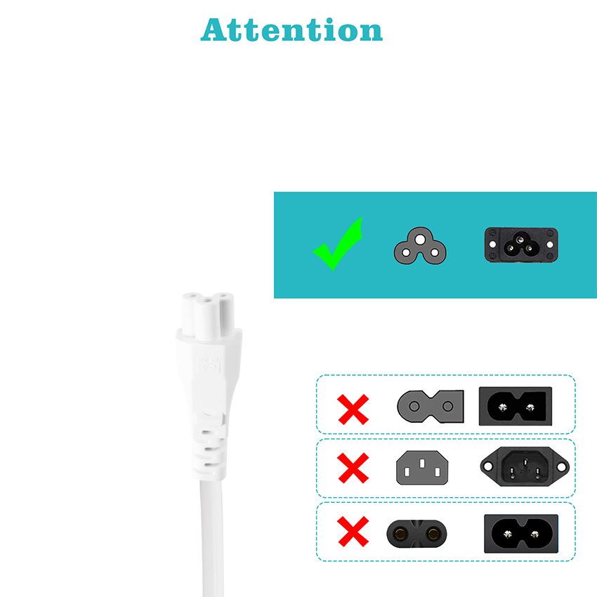 White Nema 5-15p to Power Cable Us 3 Prong Ac Laptop Power Cord 16awg 2ft 125v 10a for Laptop Monitor Printer Scanner