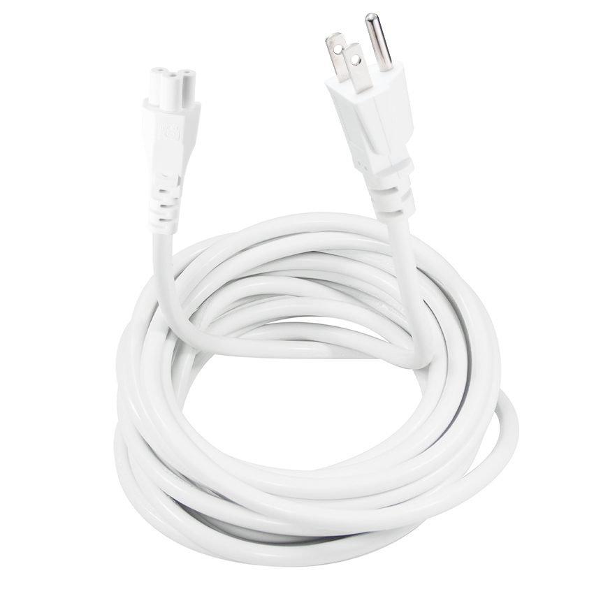 White Nema 5-15p to Power Cable Us 3 Prong Ac Laptop Power Cord 16awg 2ft 125v 10a for Laptop Monitor Printer Scanner