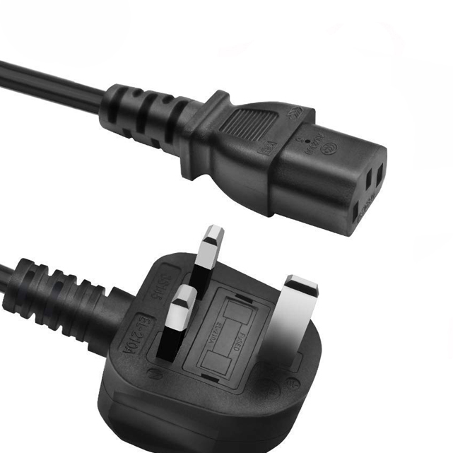 Uk Power Cable Kettle Lead, 13a Fused Uk Plug Bs 1363 to Right Angle Iec C13 Laptop Charger Cable Heavy Duty 16awg 1.0mm2