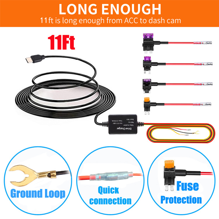 Cross-border Supply Mini Car Step-down Line Driving Recorder with Time-lapse Recording Three-core 3.2m Parking Monitoring