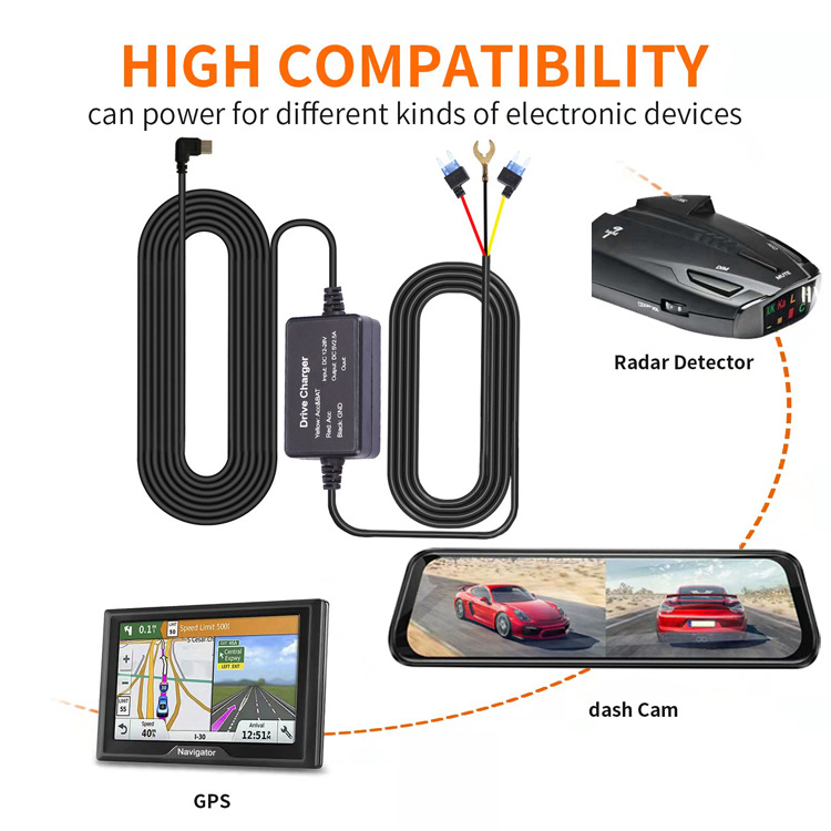 Direct Sales Car DVR Step-Down Three-Core Mini Model B004 3.5m Time-Lapse Video 24-Hour Parking Monitoring Power Cable