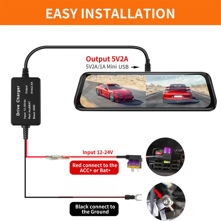 Cross-border Supply of Mini 5V2.5A Dashcam Step-down Cable 12V24V to 5V Navigation System radar Detection Power Cable