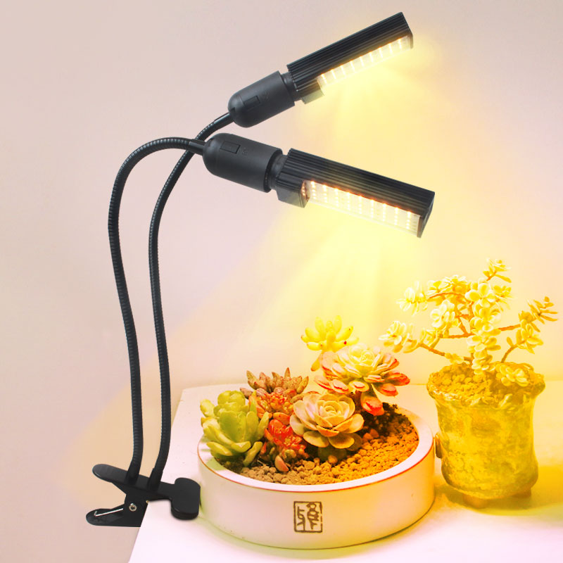 Full Spectrum 2 Heads Timing Dimmable Desk Clip LED Grow Light for Indoor Plants Hydroponics for Indoor Plants