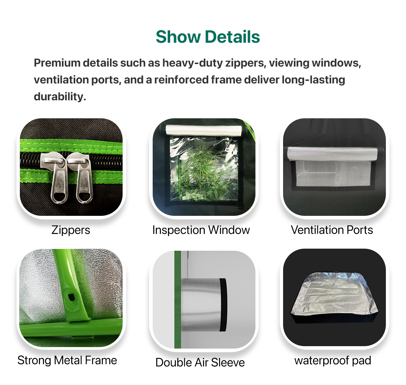 Grow Tent Grow Box Super Durable Material 600D Polyester Fiber High Reflective Mylar Film Metal Frame For Indoor Growing