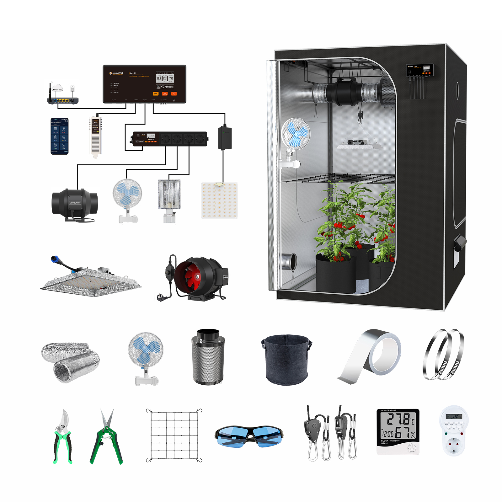 2026 Best Selling Mylar Fabric Smart Control 90x90x180cm Hydroponic Full Complete Grow Tent Kit For Plant Growth