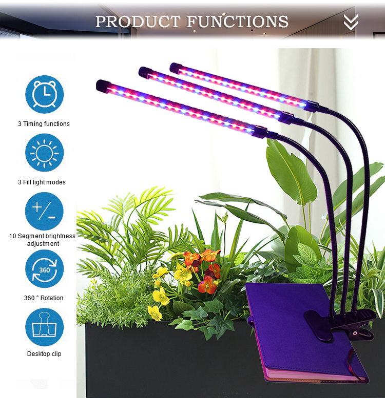 Indoor Full 360 Degree 3 Modes Dimmable Flexible Spectrum Lamp Plant Led Grow Light for Greenhouses Flowers