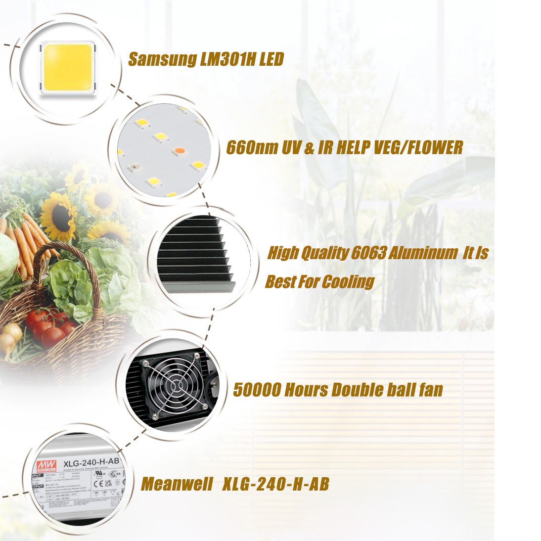 Dimmable Greenhouse LM301H 240 Watt LED Grow Light Full Spectrum 3500K UV IR Red LED Grow Light Board