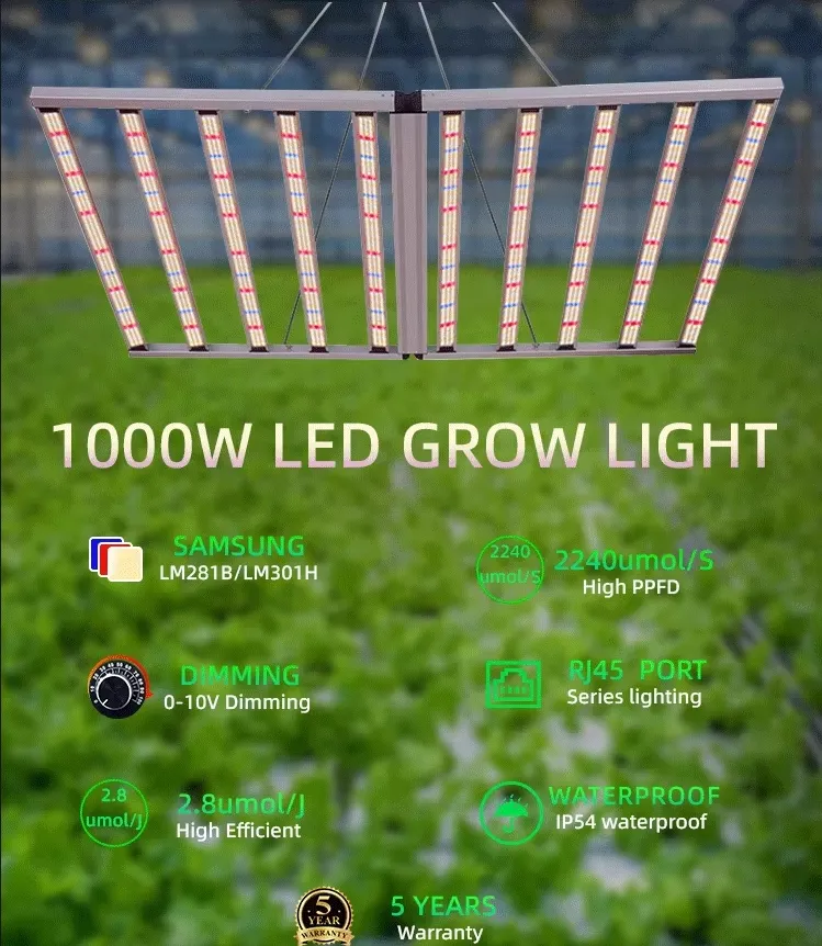 Indoor Vertical Farming Aluminum Hydroponics 1000W LED Plant Grow Lights Full Spectrum