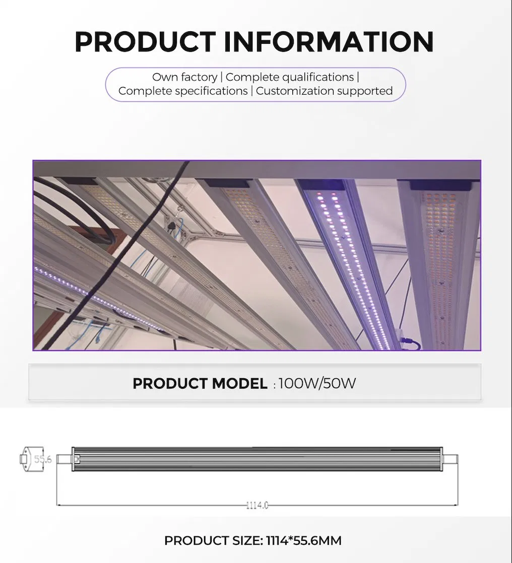 Supplemental LED Grow Light Bar 100W UV with RJ45 Daisy Chain, Aluminum IP54 Plant Light for Vertical Farming