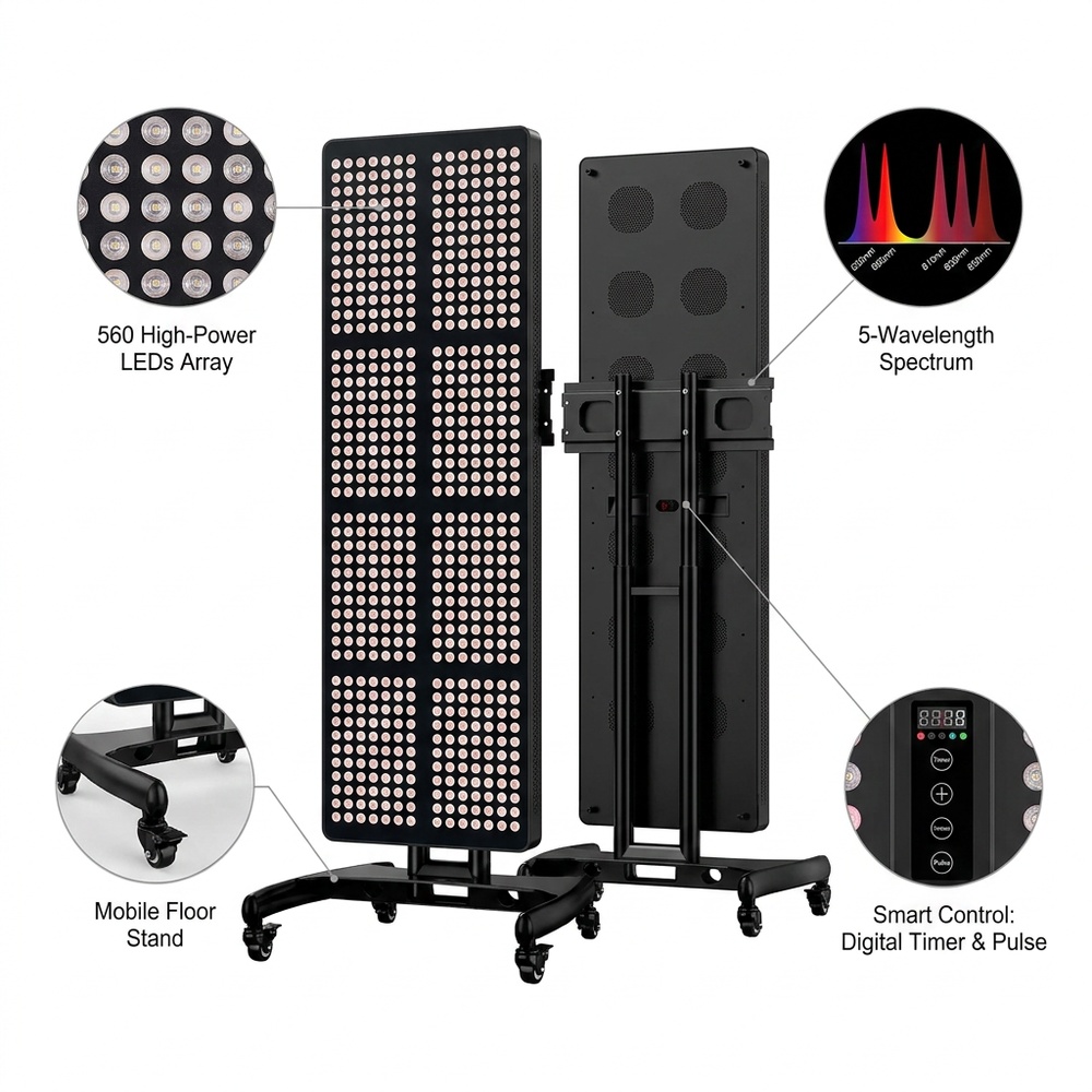 SUNGLOR SG-AL-2400 Professional 5-Band Red Light Therapy Panel 560 LEDs 660nm 850nm NIR Aluminum Light With Timer &amp; Pulse