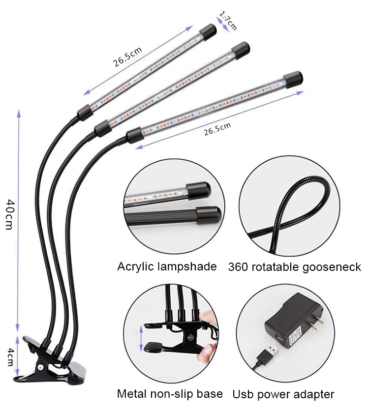 Indoor Full 360 Degree 3 Modes Dimmable Flexible Spectrum Lamp Plant Led Grow Light for Greenhouses Flowers