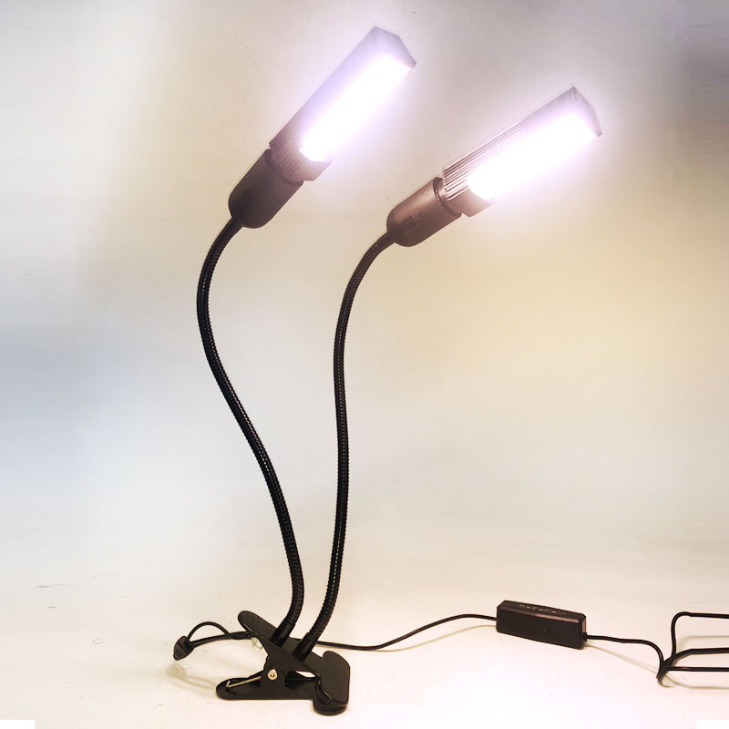 Full Spectrum 2 Heads Timing Dimmable Desk Clip LED Grow Light for Indoor Plants Hydroponics for Indoor Plants