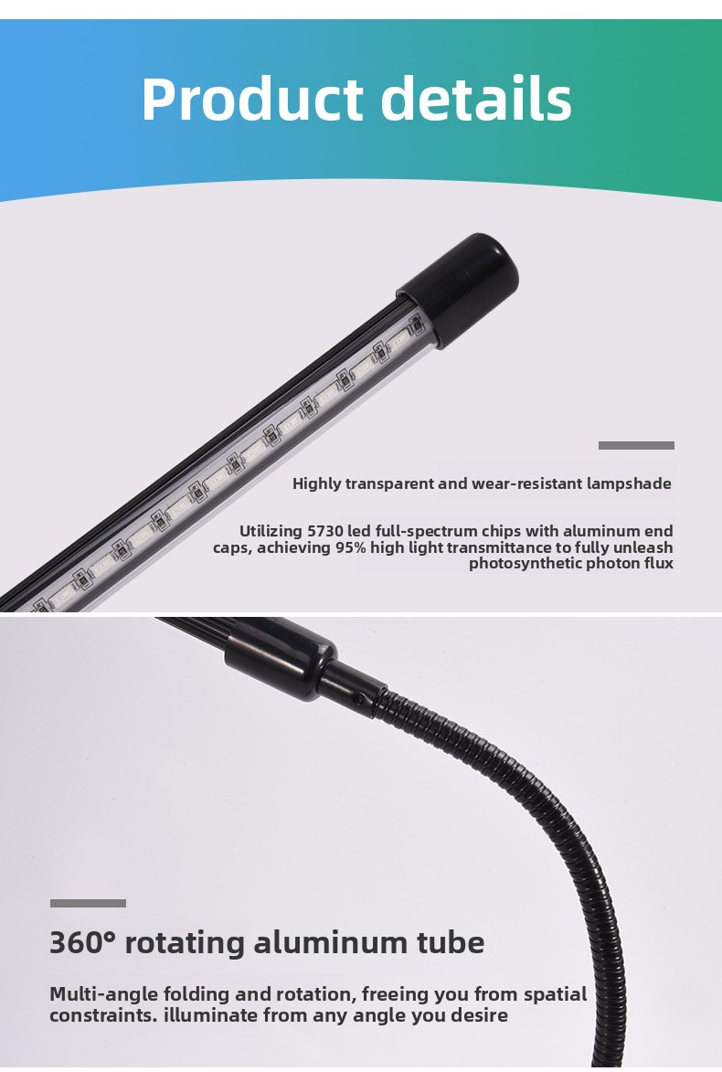 LED Plant Grow Light Clip Timer Full-Spectrum Sunlight Succulent Flower Herb Seedling Supplemental Lighting Lamp USB Interface