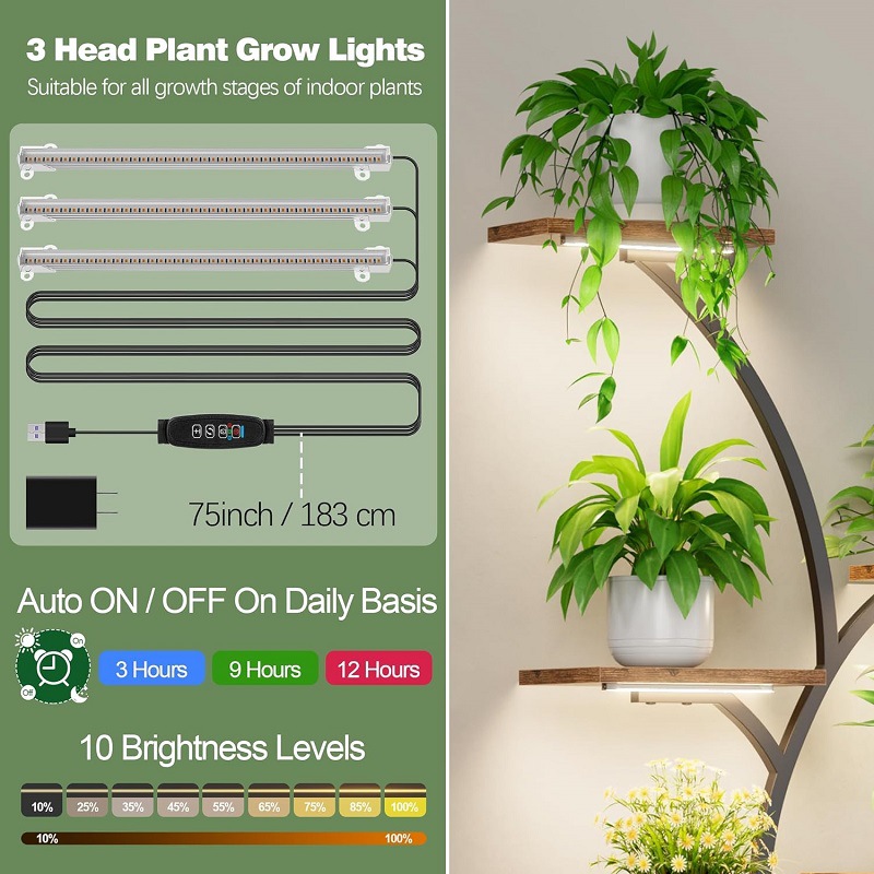 USB Timed Intelligent Dimming Solar Full-spectrum Flower Stand Plant Light Strip LED Plant Growth Lamp Supplementary Light