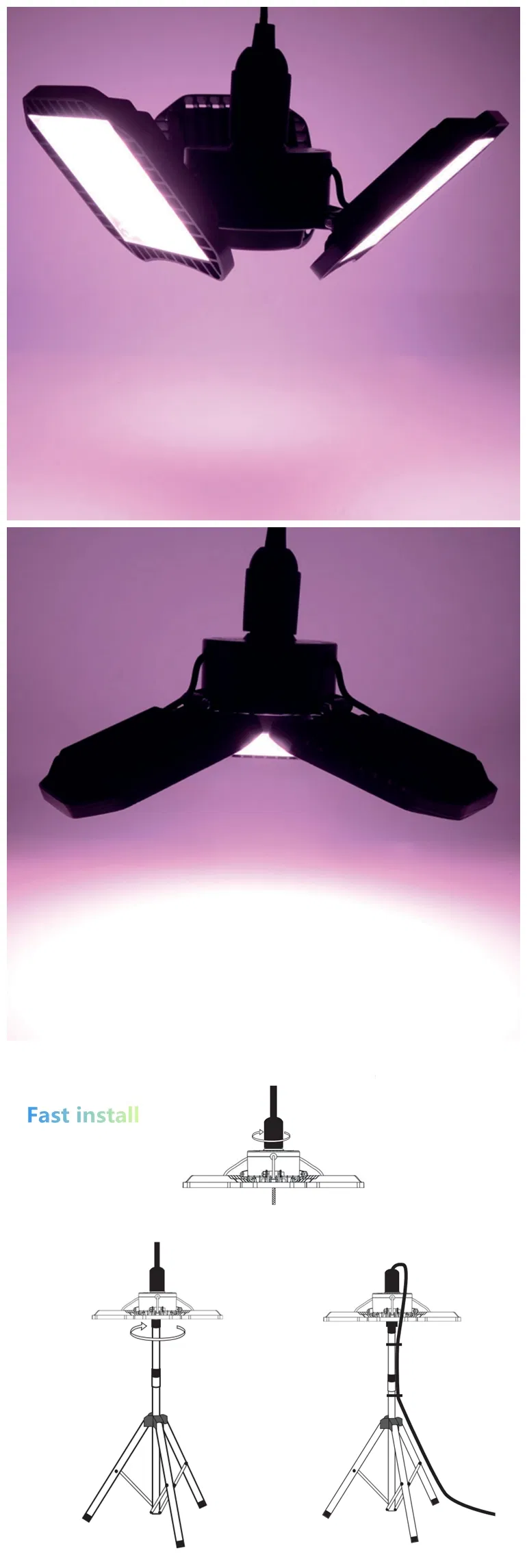 IP65 Vertical Farming Plant Spider Folding LED Grow Light 100-240 Volt 3 Leave Garage LED Grow Light E26 E27 Waterproof Plant Under Canopy Grow LED 3500K 660nm