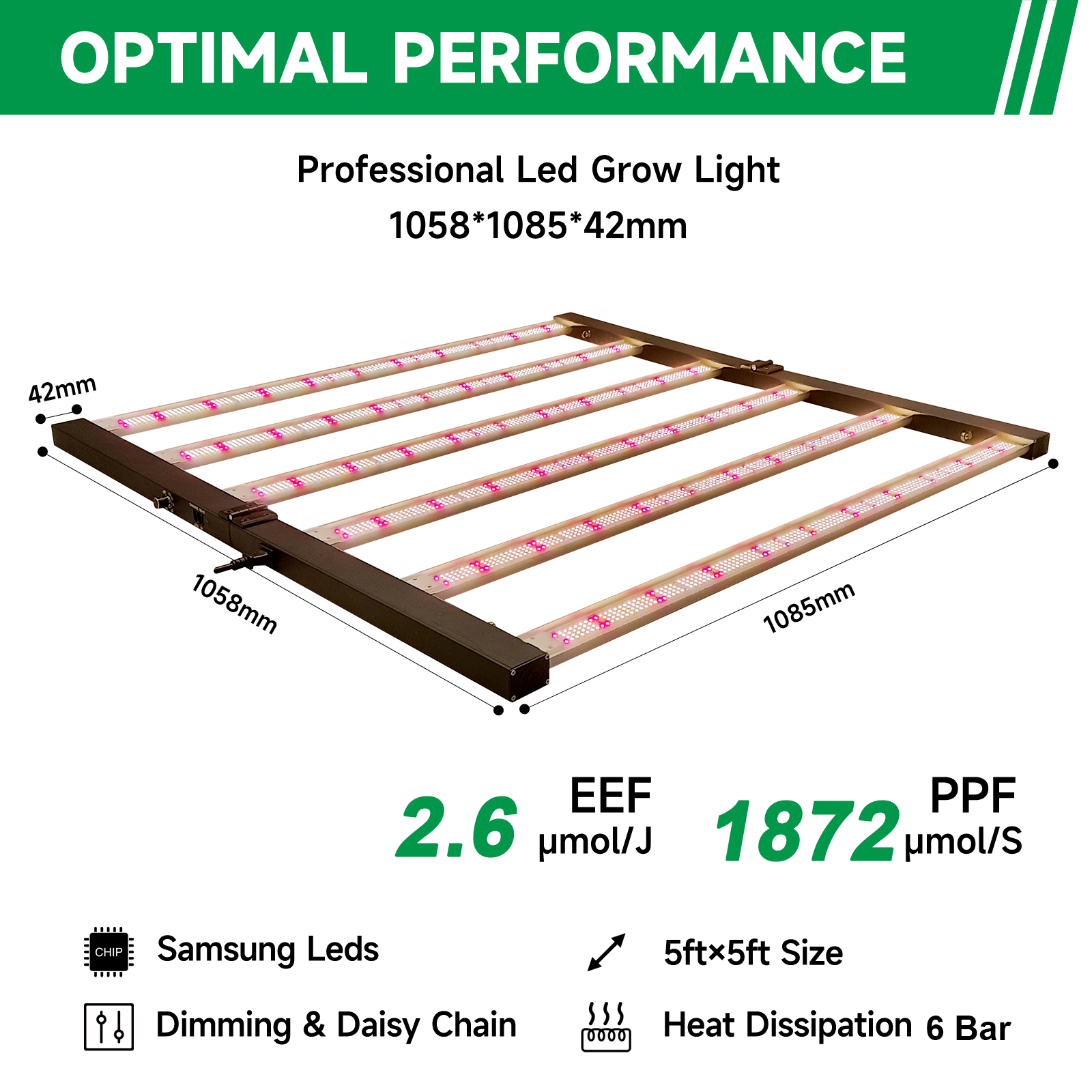 MAKSDEP Indoor Aluminum Alloy Body LED Plant Grow Lights Full Spectrum Red 660nm for Bloom Application for Samsung Devices