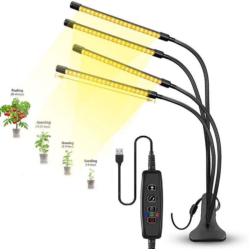 LED Plant Grow Light Clip Timer Full-Spectrum Sunlight Succulent Flower Herb Seedling Supplemental Lighting Lamp USB Interface