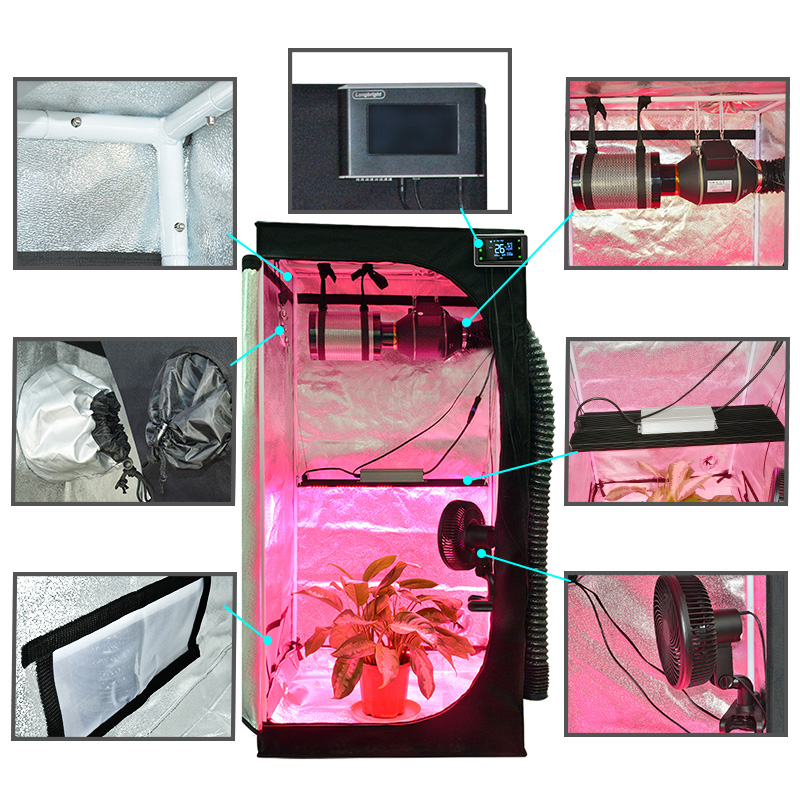 Longood 120W 400W LED Grow Light Kit 600D 1280D Complete Indoor Garden Grow Tent Easy Assembly Nature Pressure for Plant Growth