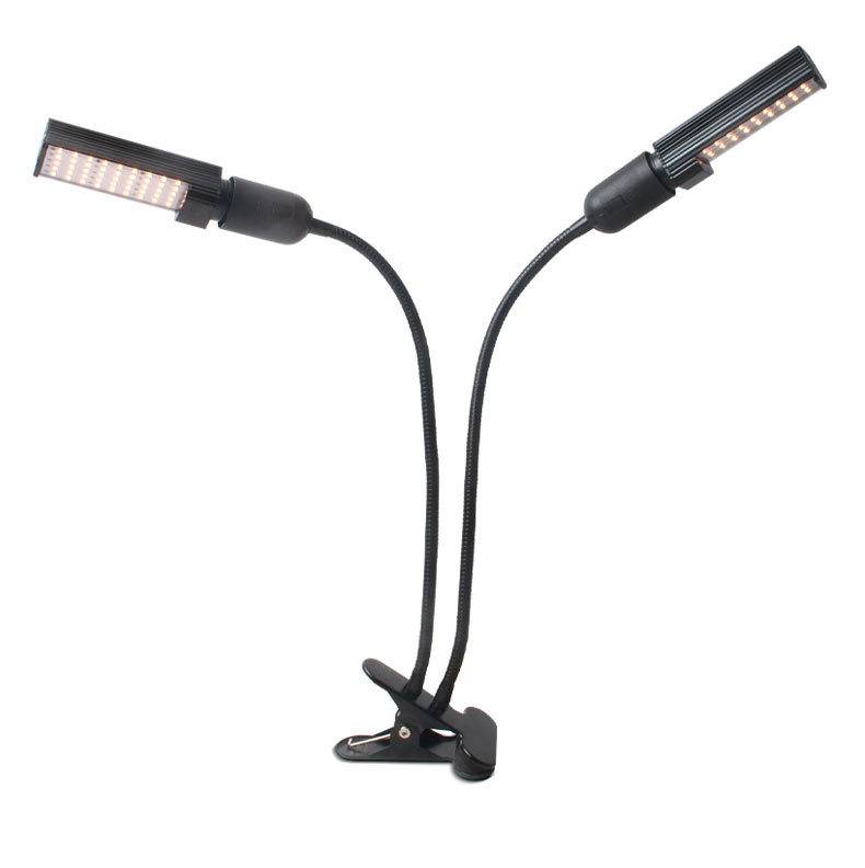 Full Spectrum 2 Heads Timing Dimmable Desk Clip LED Grow Light for Indoor Plants Hydroponics for Indoor Plants