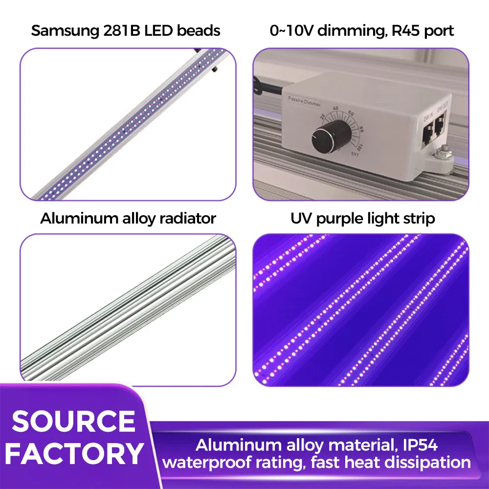 Supplemental LED Grow Light Bar 100W UV with RJ45 Daisy Chain, Aluminum IP54 Plant Light for Vertical Farming