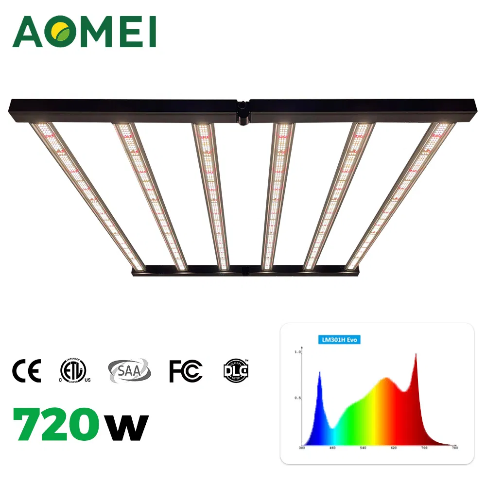 720W Lm301h Evo Full Spectrum LED Grow Light with 660nm 730nm IR UV, Foldable IP65 High Ppfd for Indoor Hydroponic Greenhouse