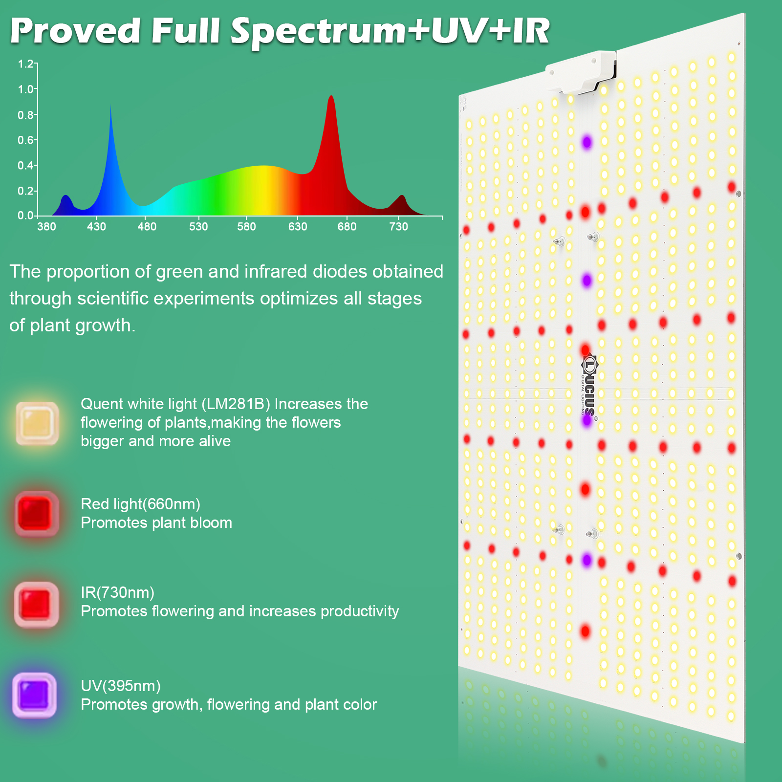 240W Full Spectrum Panel Quantum LED Grow Light Board for Indoor Plant