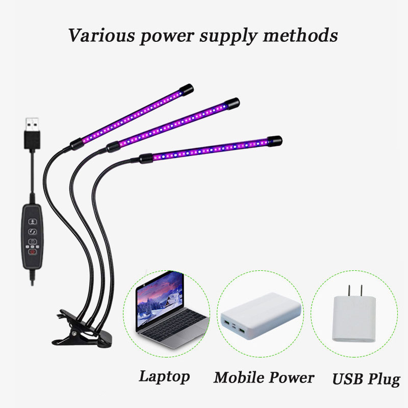3-Head LED Grow Light with Timer &amp; Dimmable Modes | Full Spectrum Clip Plant Lamp for Indoor Plants