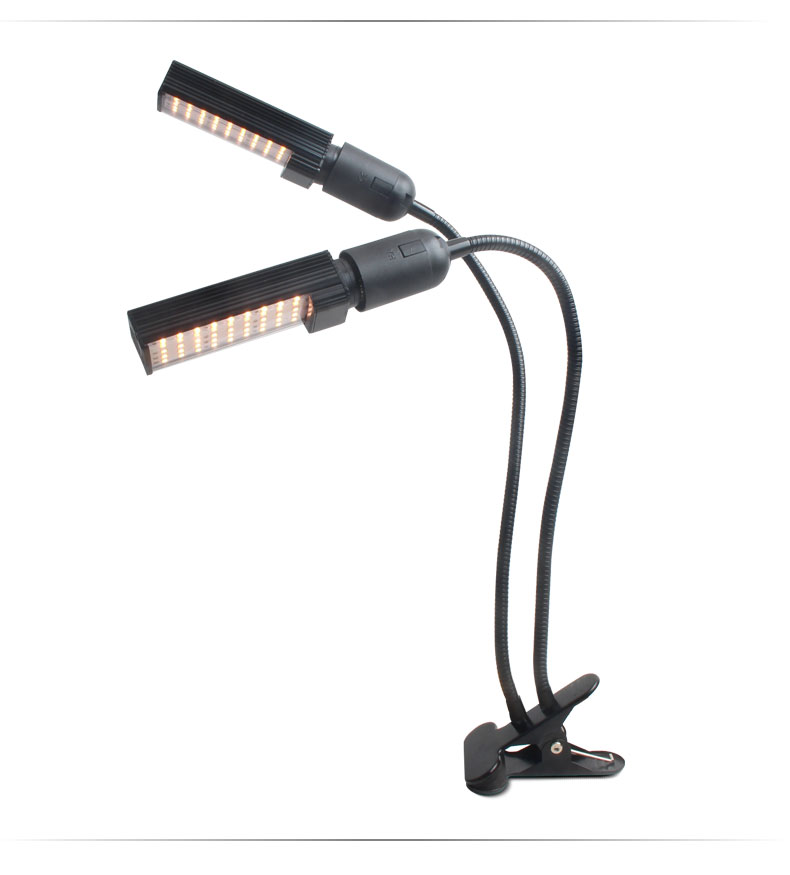 Full Spectrum 2 Heads Timing Dimmable Desk Clip LED Grow Light for Indoor Plants Hydroponics for Indoor Plants