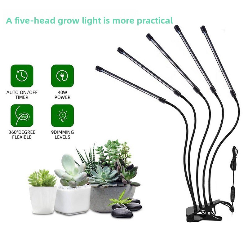 LED Plant Grow Light Clip Timer Full-Spectrum Sunlight Succulent Flower Herb Seedling Supplemental Lighting Lamp USB Interface