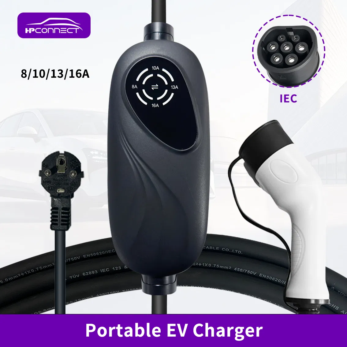 Type2 Portable EV Charger for Home-Use 16A 3.5kw IEC62196 Mobile Car Charger