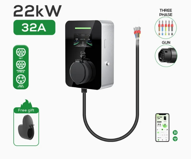 Commercial Version 3 Phase Type 2 IP 66 Wall-Mounted 22kw Fast Charging Station