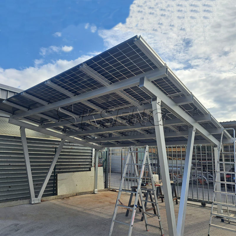Integrated Solar Carport EV Charging Station Compatibility High-Strength Aluminum Alloy Carbon Steel Mounting System