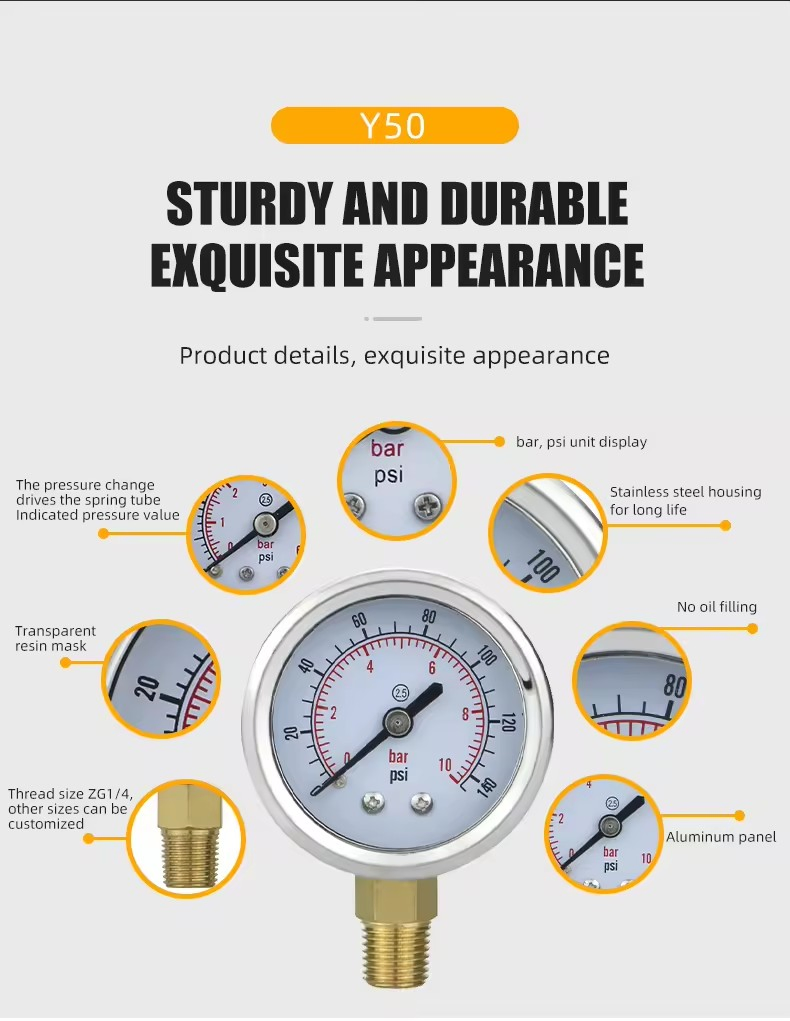 0-100bar/0-2500bar Pressure Gauge for Hydraulic Tools for Hydraulic Wrench Pump Bottom Connection 1/4 Stainless Steel Liquid Filled Vacuum Pressure Gauge