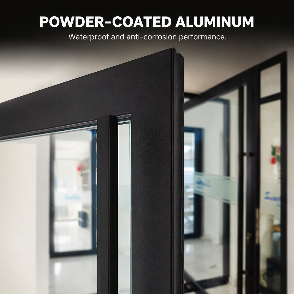 Aluminum Center Pivot Door Anti-Corrosion D2015 Powder Coating Large Ventilation For Florida Shop Balcony Office Building