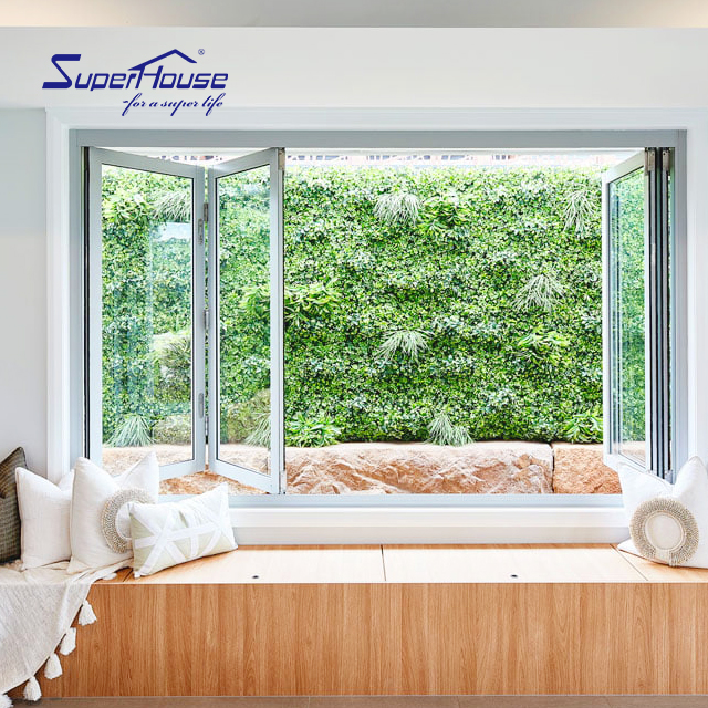 Slim Frame Large View Wooden Jamb Bullet Proof Laminated Glass Single Black Aluminum Double Pane Bi-Folding Windows