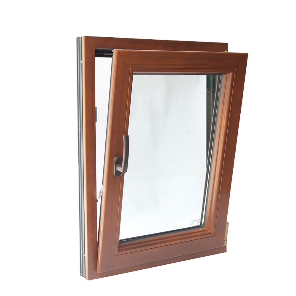 NOA Certified Aluminum Tilt&Turn Window Hurricane Resistant Wood Grain Frame Pastoral Style Windproof Rainproof Heat Insulation